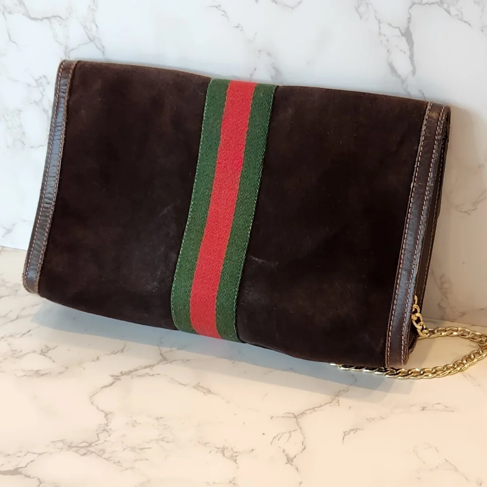 Vintage GUCCI Sherry Line Brown Suede Clutch - Picture 4 of 11